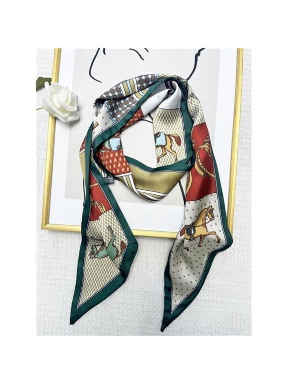 Hair Scarf Horse Print and  Silky Long Neck Head Scarves Purse Bag Scarfs Gifts